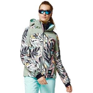 O'Neill Women's Leaf Pattern Ski Jacket - Green and Gray